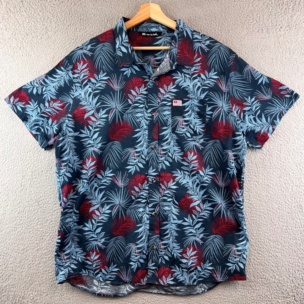 Travis Mathew XXL Hawaiian Button Down Shirt Palm Leaf Print Golf Americana
